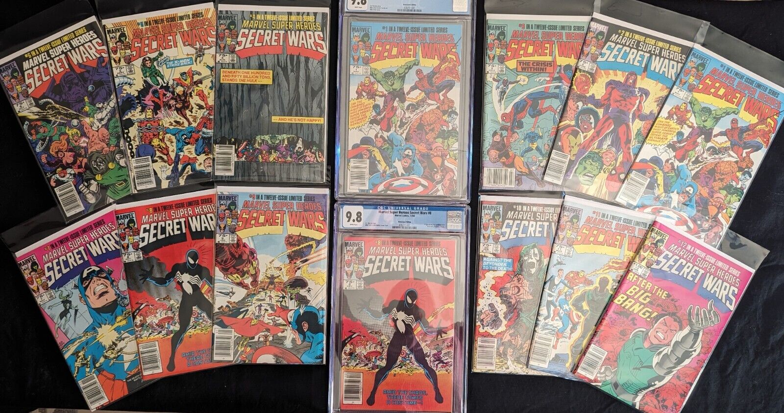 Marvel Secret Wars full set of raw copies plus 9.8 #1 and 9.8 #8 NEWSSTAND RARE