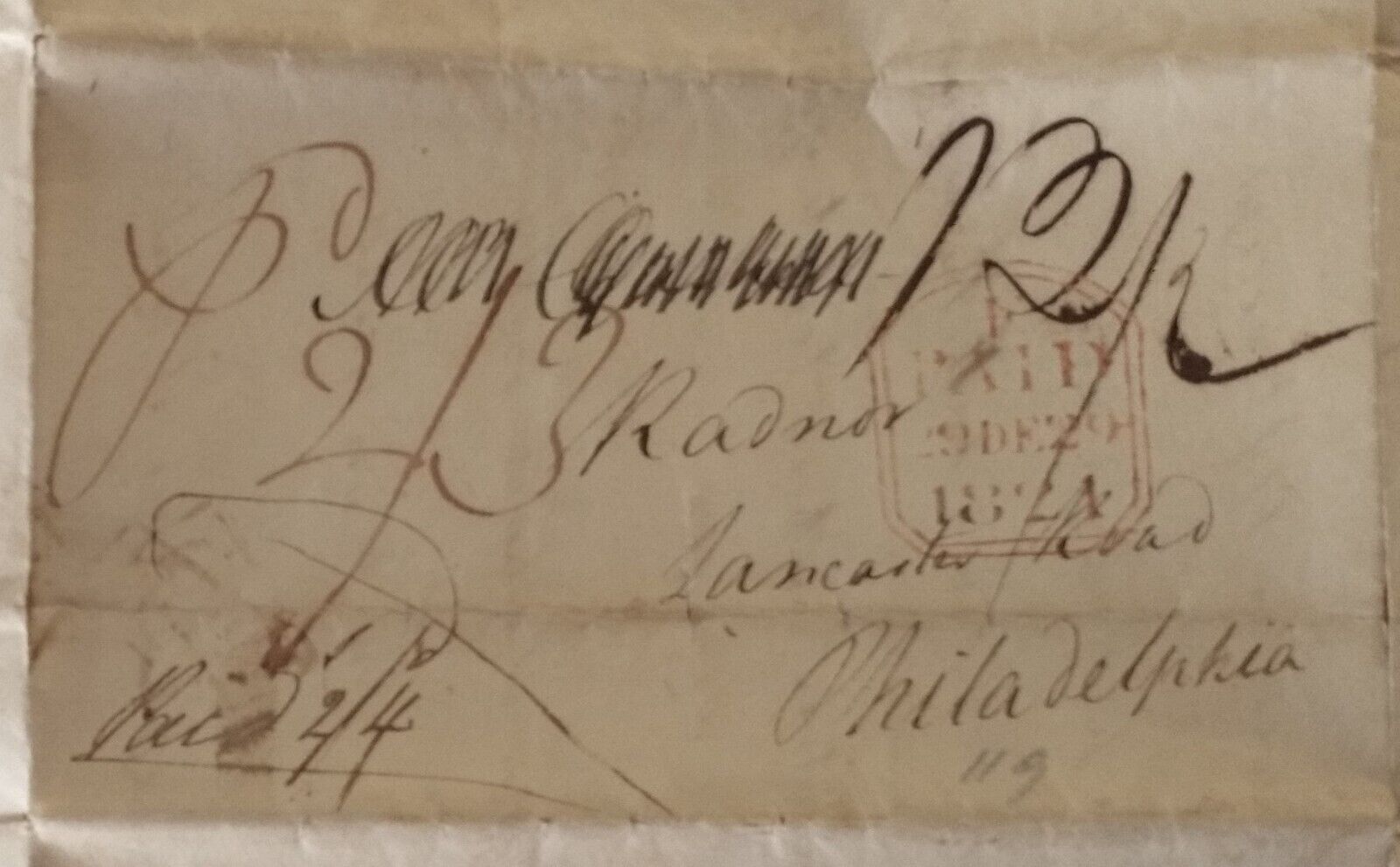 GB to Phila PA, Wm Penn family (Gaskell) F/L, 1821, Halstead Penny Post, etc(bb1