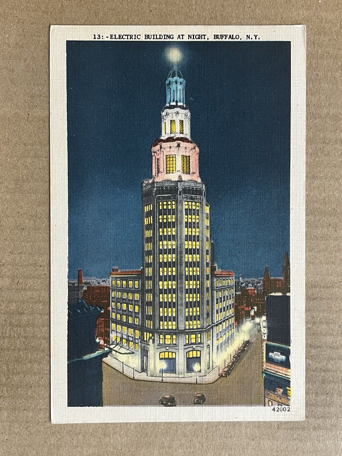 Postcard Buffalo NY New York Electric Building at Night Vintage PC