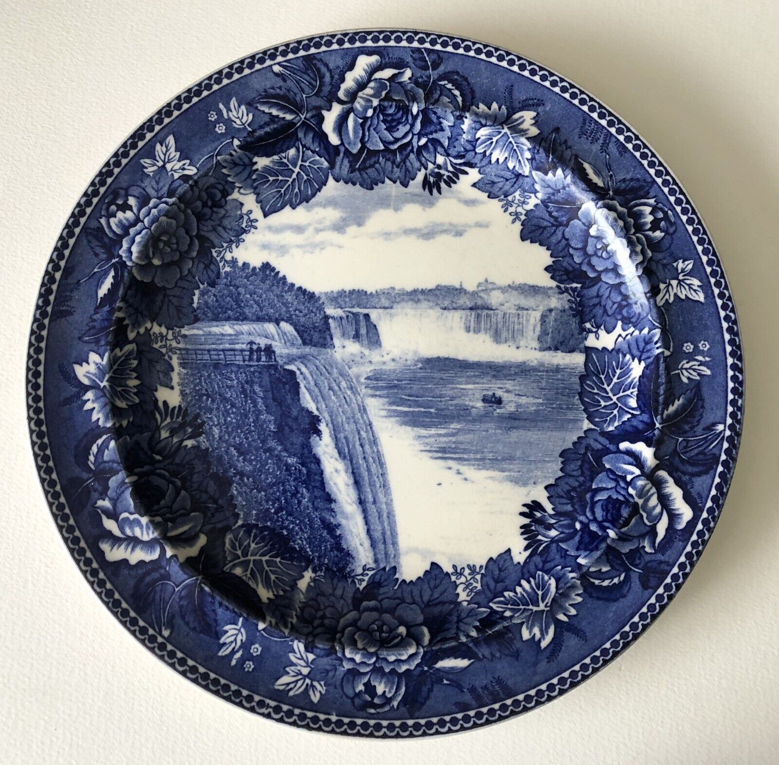 Antique 1899 Wedgwood Niagara Fall New York Blue Souvenir Historical Plate