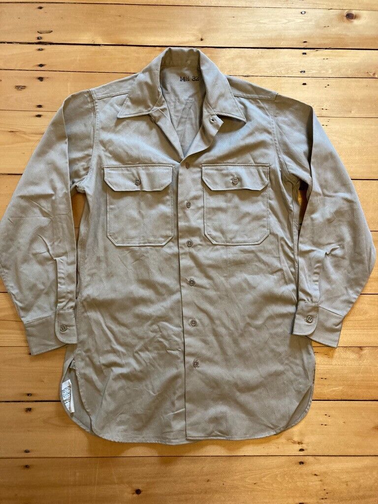 TRUE VINTAGE 40s WWII Naval Military Khaki CPO Deck Shirt Overshirt Size 14.5-32