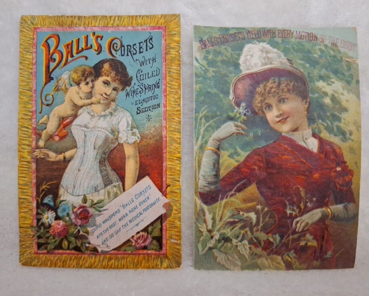 ANTIQUE 1880s-1890s ADVERTISING TRADE CARDs  BALL\'S CORSETS Lot Of 2 