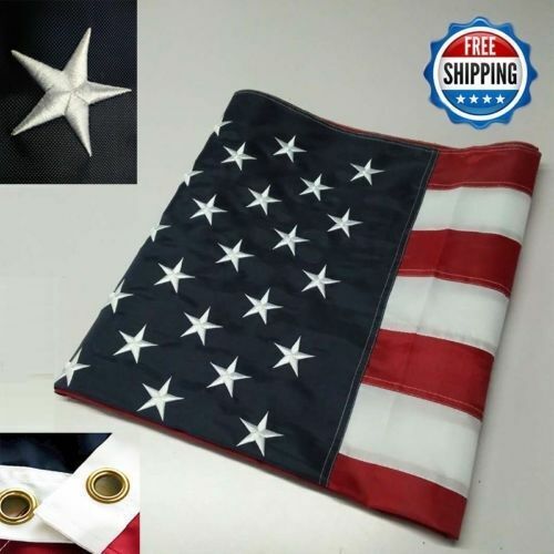 2 - 3' x 5' FT Embroidered U.S.A. American Flag with Brass Grommets - TWO PACK