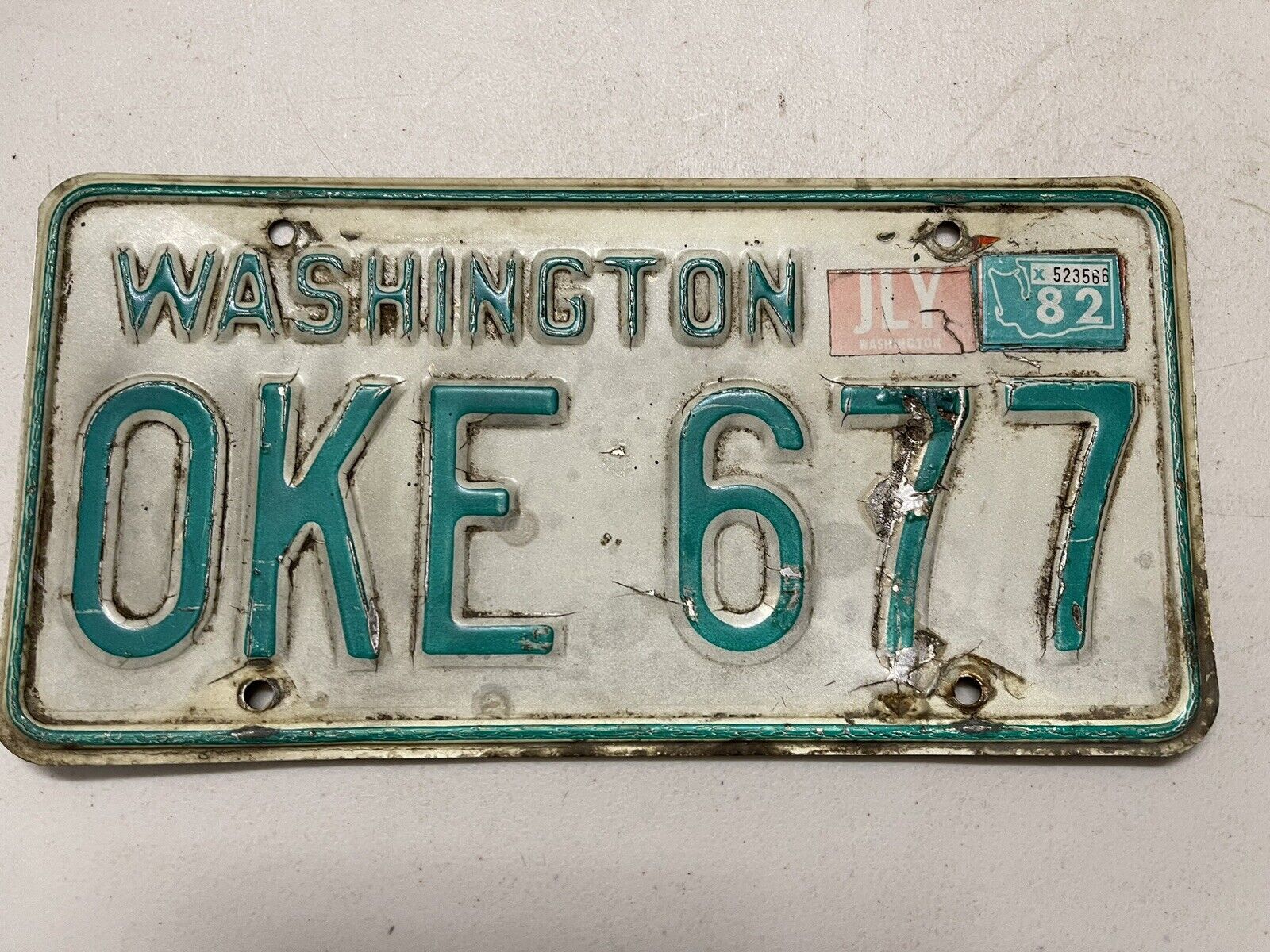 1968 to 1982 Washington State License Plate YOM Single Early King County OKE 677