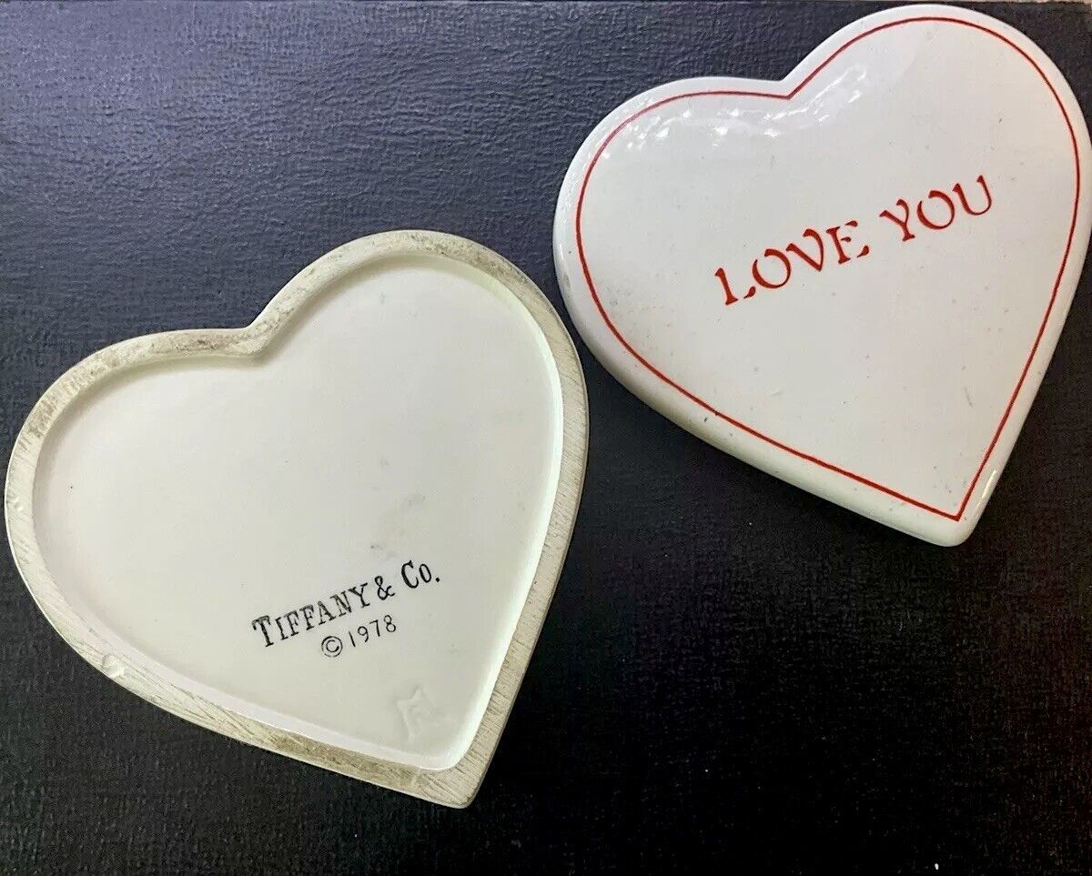 Vintage Tiffany & Co Porcelain Heart Trinket Box Ring Dish Love You