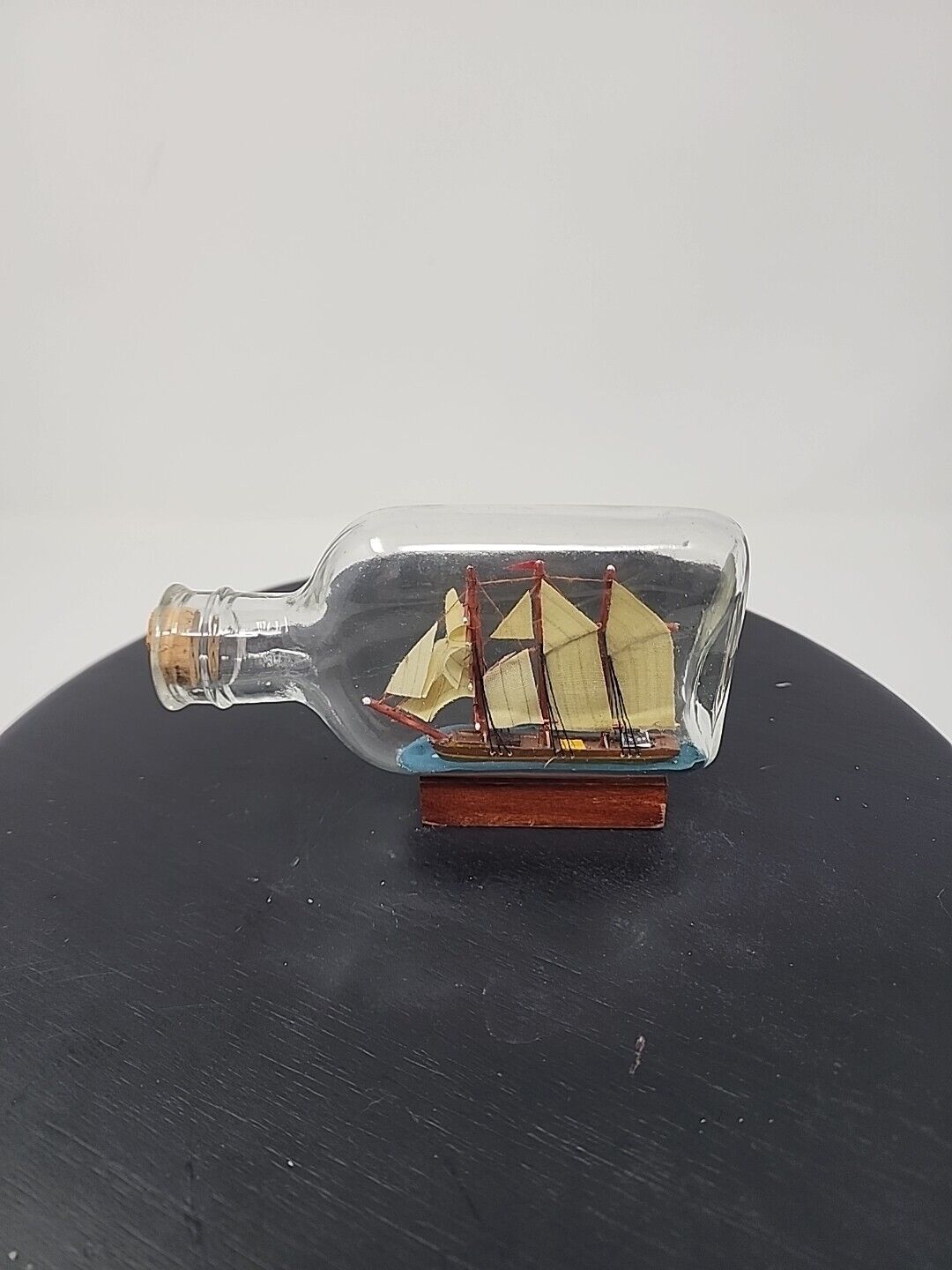 Vintage ship in a bottle - Mini galleon ship in a glass bottle - Mid century...