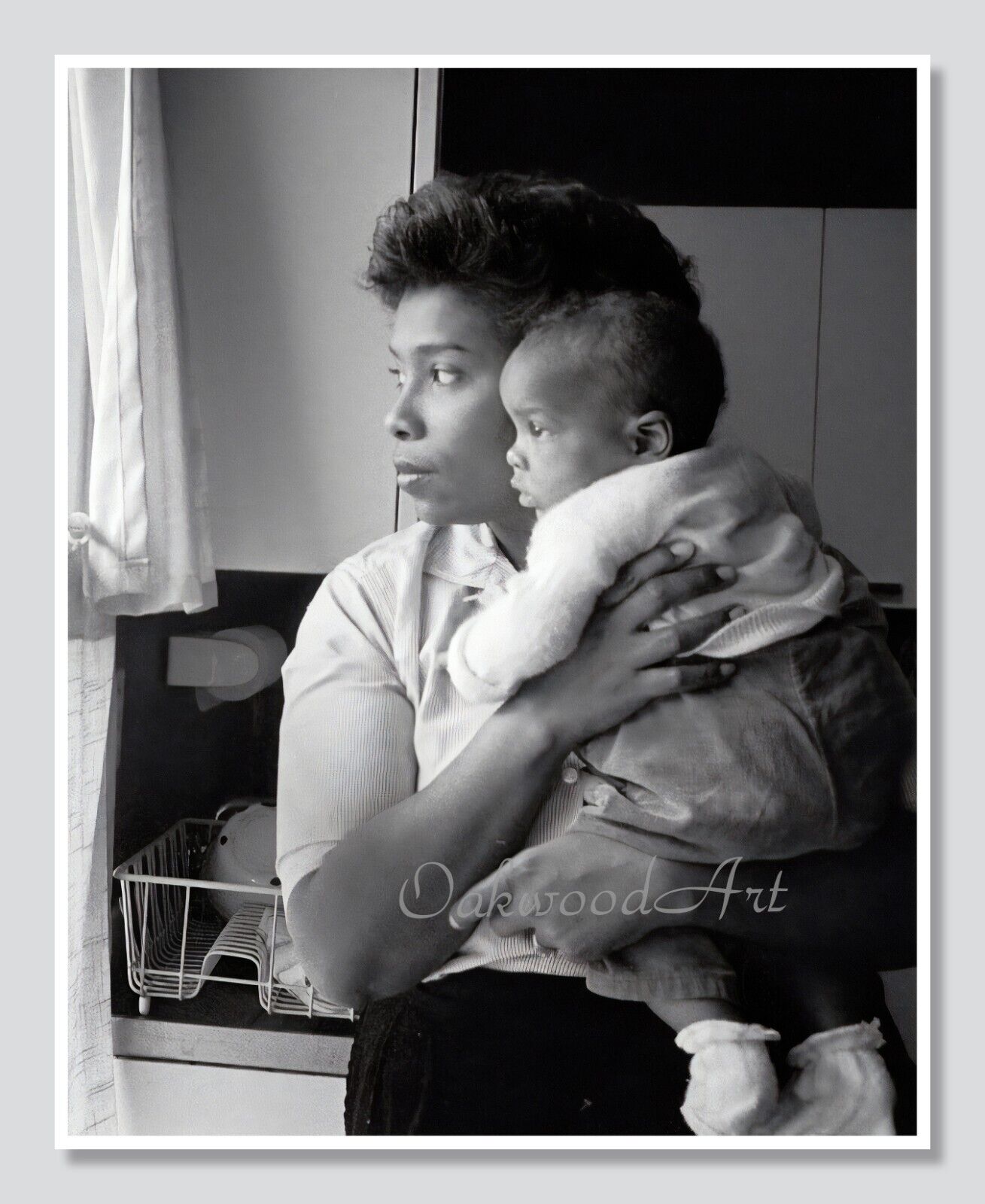 1950s African American Mother and Baby at Window, Vintage Photo Reprint