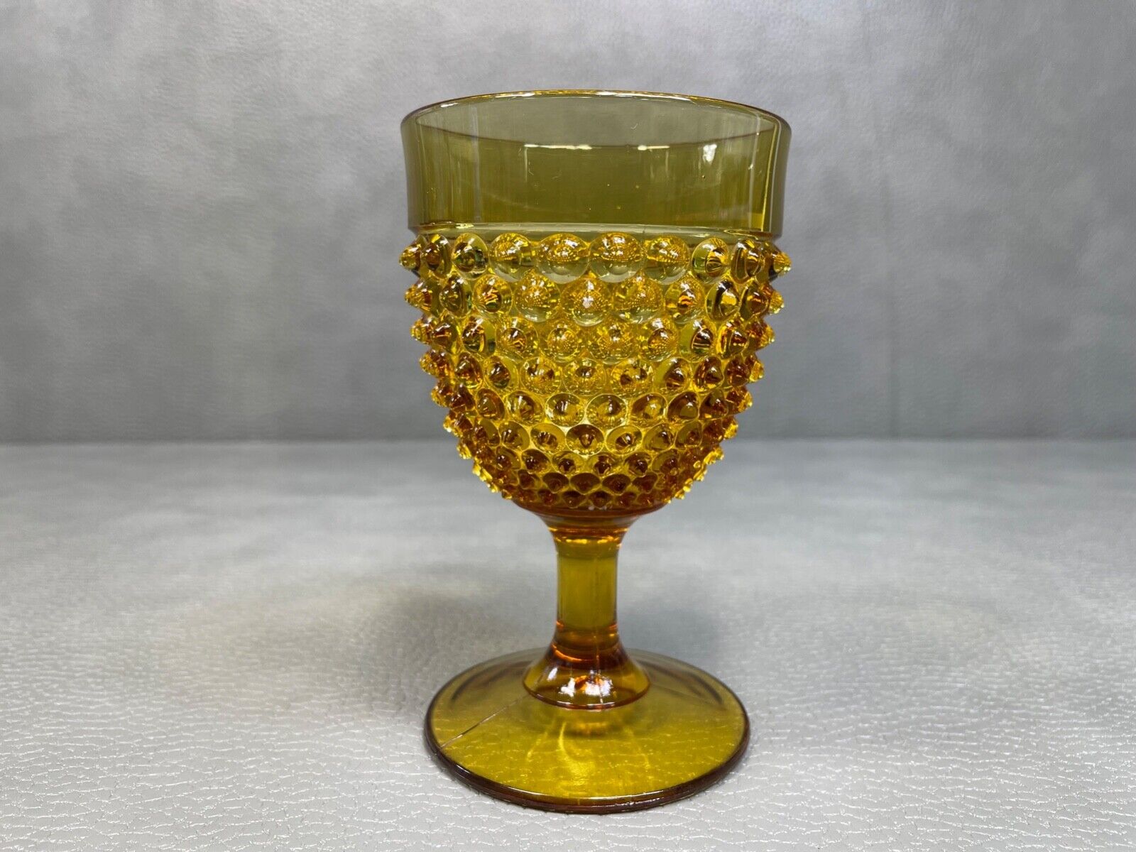 Vintage Mid Century Modern Amber Hobnail Goblet Glass