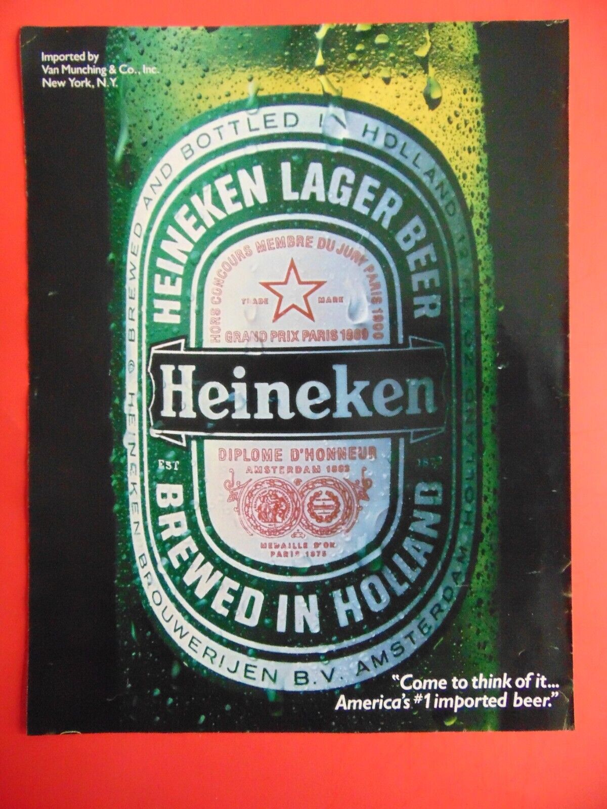 1986 Heineken Lager Beer Big Green Bottle photo art print ad