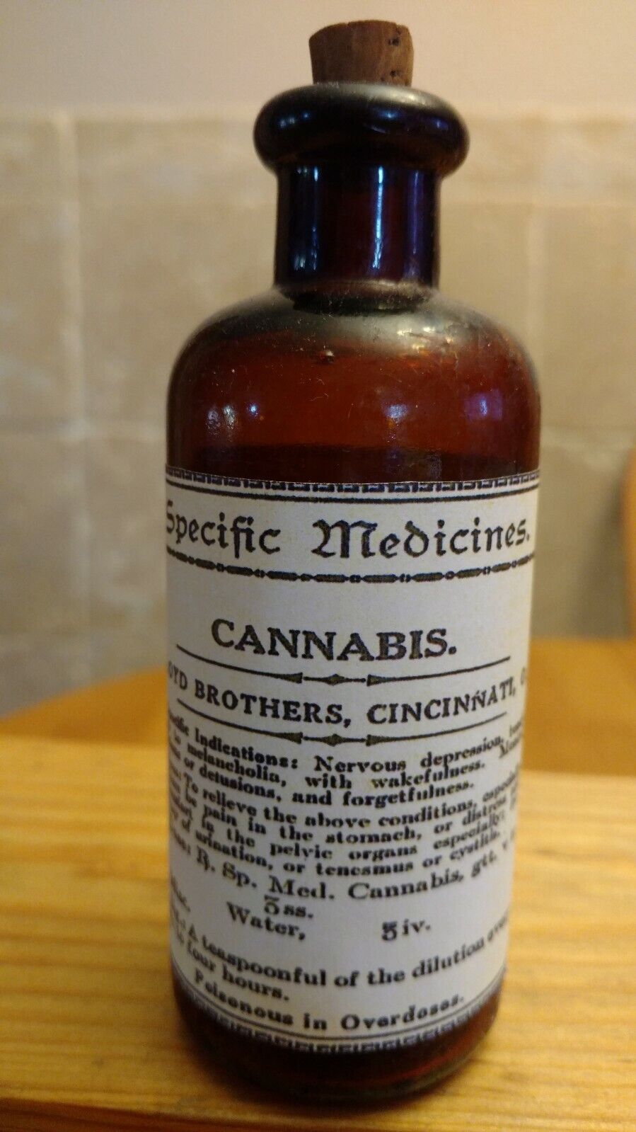 Vintage Medicine Hand Crafted Bottle, Cannabis, Specific Medicines (EMPTY, COPY)