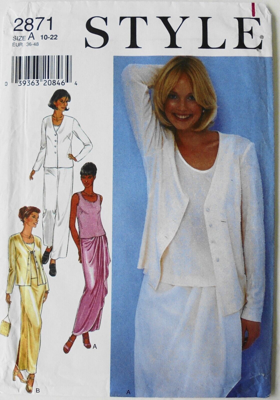 Style 2871 Misses Top Jacket Pants Skirt Sewing Pattern 10-22