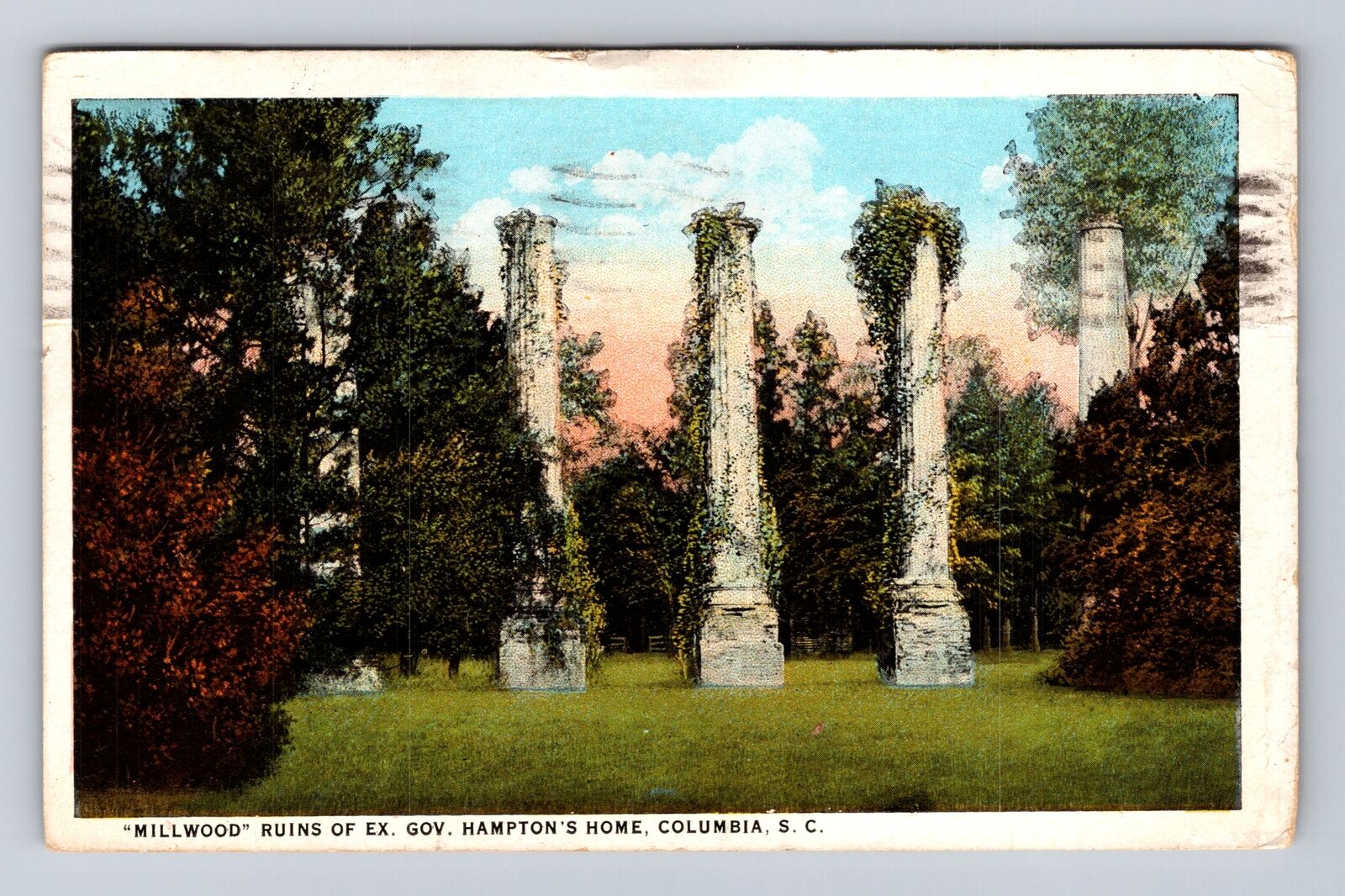 Columbia SC-South Carolina, Millwood Ruins Hampton Home, Vintage c1927 Postcard