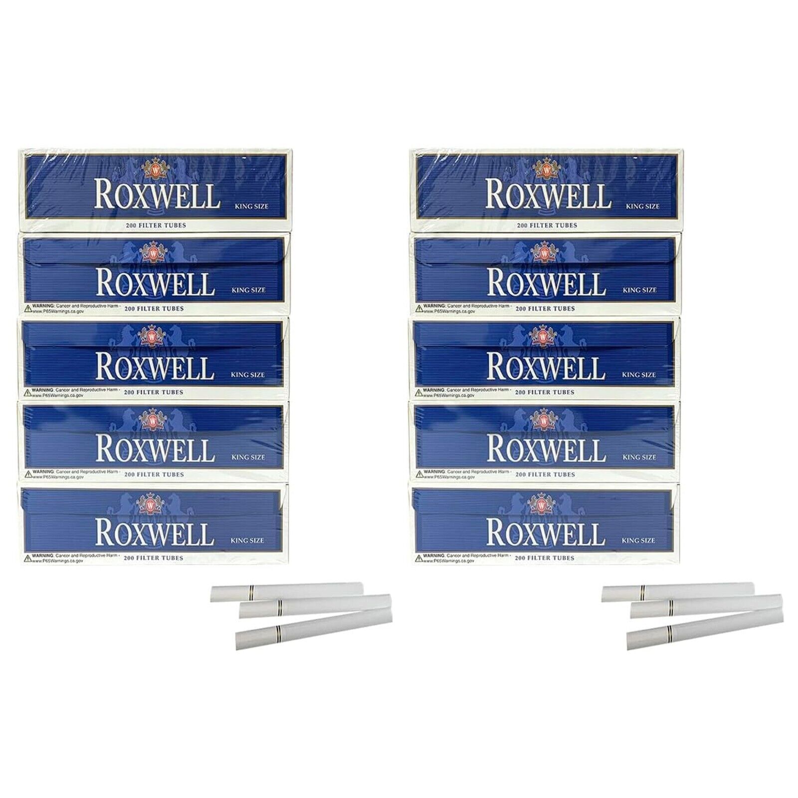 Roxwell Pre Rolled Tubes King Size Blue Cigarette Filter Tubes 200/Pack: 10 Box