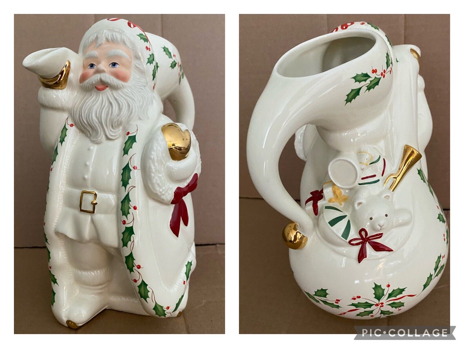 Lenox Holiday Santa Pitcher - Holiday Santa Collection - 24k Gold Details🆓📦
