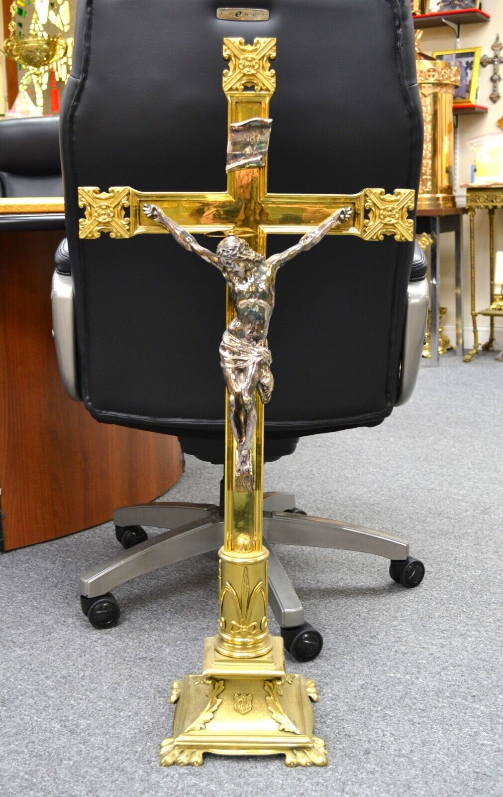 Extra Large Antique Church Altar Cross, All Brass, 39\