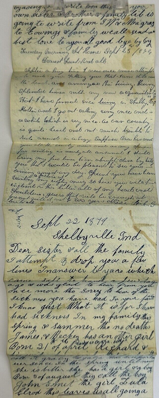 Antique 1879 Hand Written Letter Shelbyville Indiana