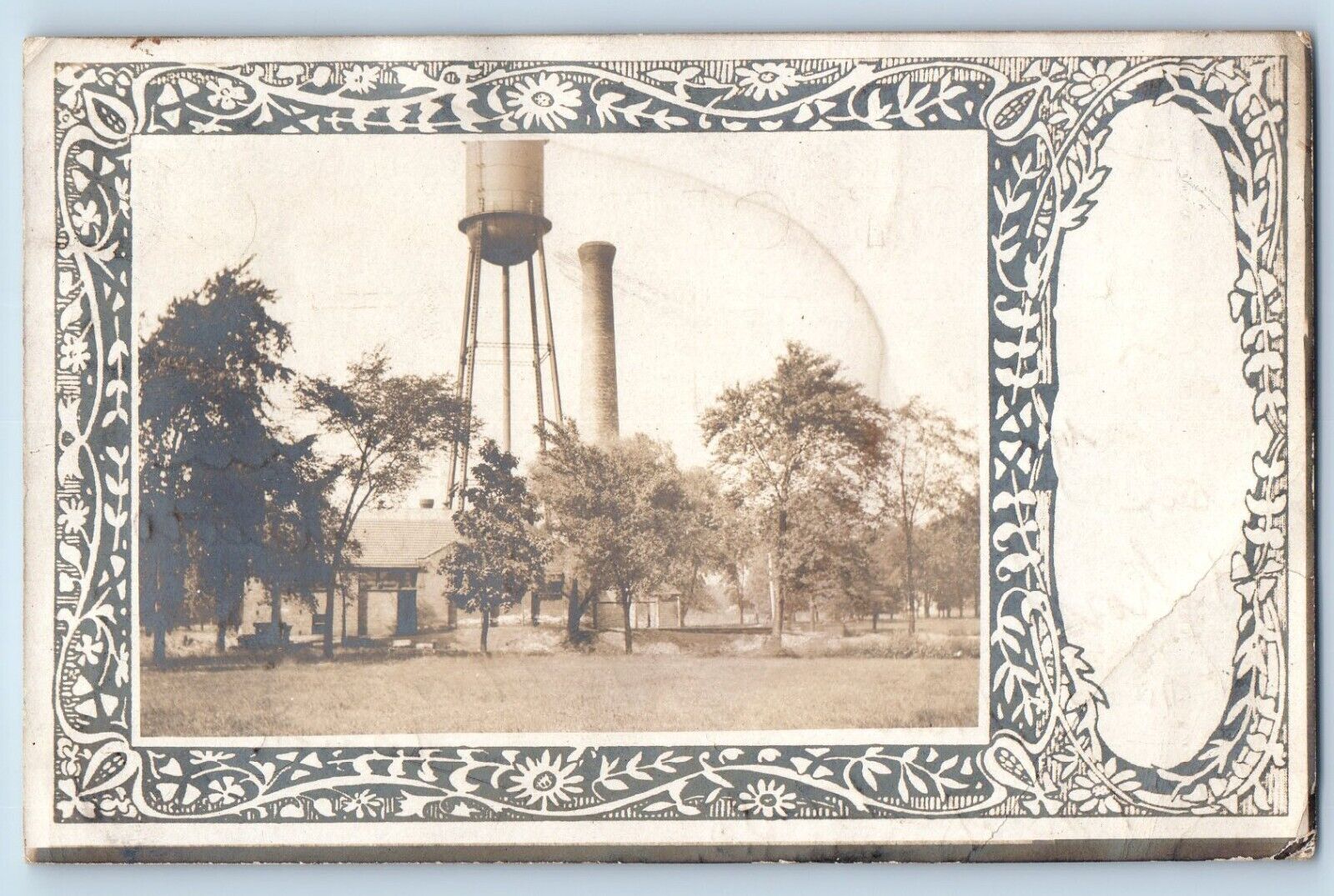 Yocemento Kansas KS Postcard RPPC Photo Water Tower And Trees c1910's Antique