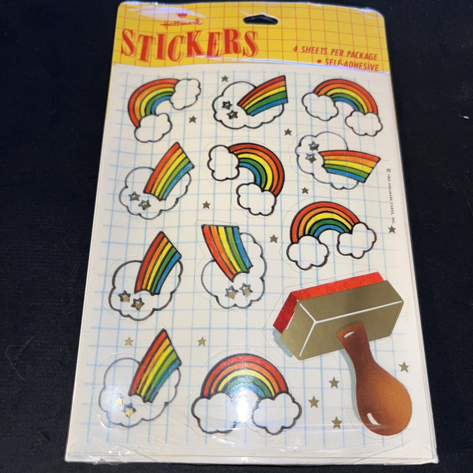 NEW Vintage 80’s Hallmark  Rainbow & Clouds Stamp Sticker Sheets - Rare