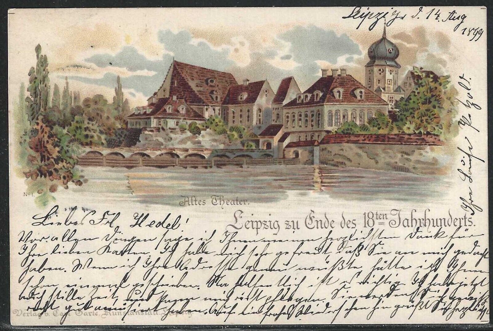 View of the Altes Theater, Leipzig, Germany, Postcard, Used in 1899