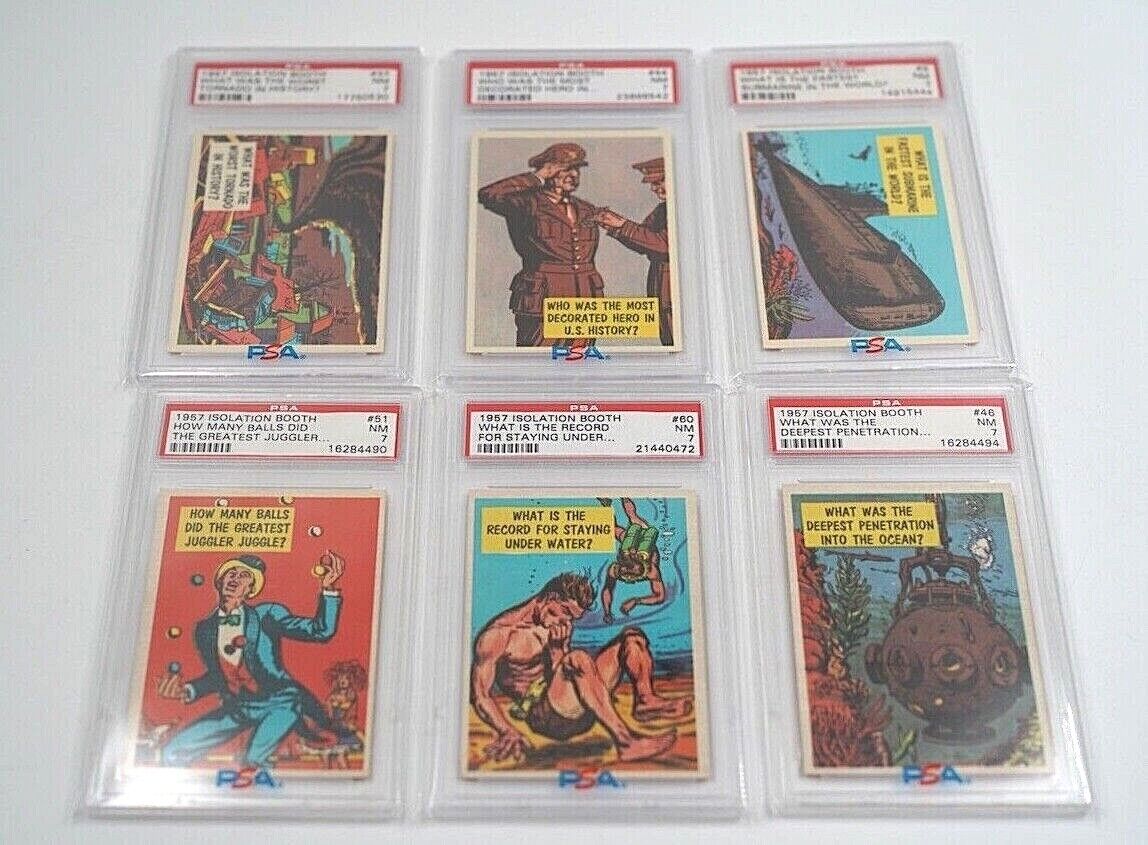 Vintage TOPPS 1957 Isolation Booth PSA Graded Trading Cards - Lot of 6 