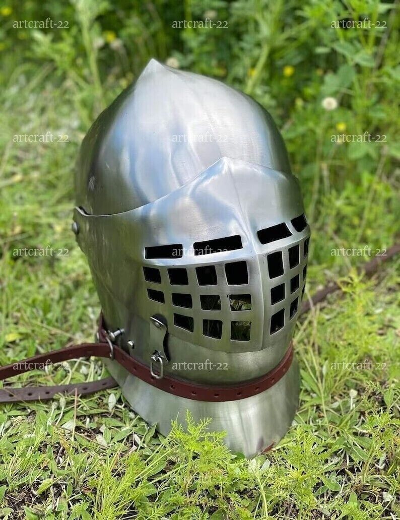 18G Steel Medieval Larp Armet Closed Helmet Medieval Knight Armet Helmet Cosplay