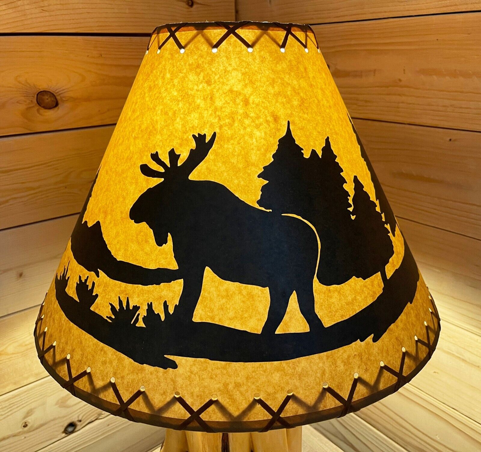 Rustic Oiled Kraft Lamp Shade with Moose Design - 18\