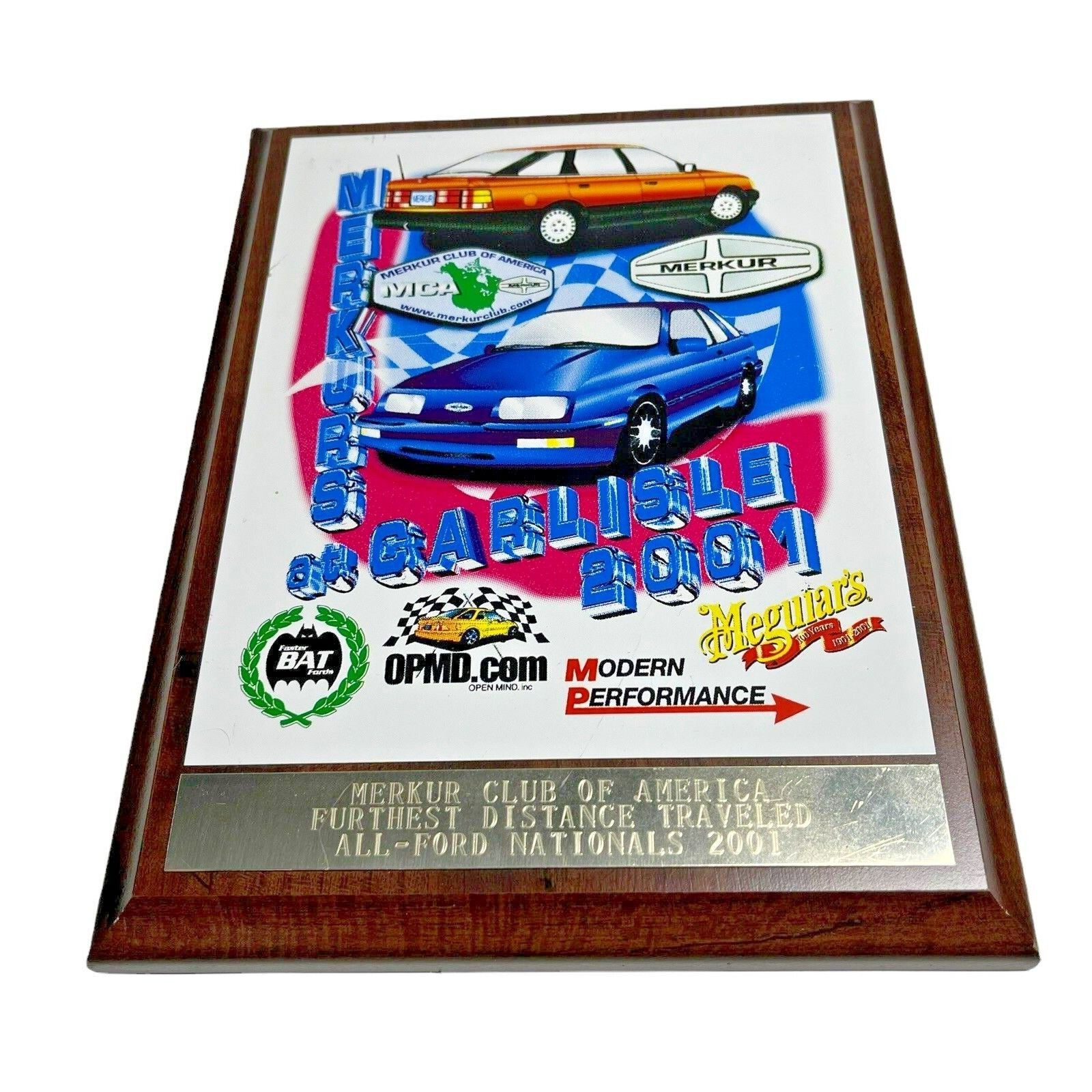 Vintage Merkur Club at Carlisle PA. 2001 ALL FORD NATIONALS Plaque Trophy 