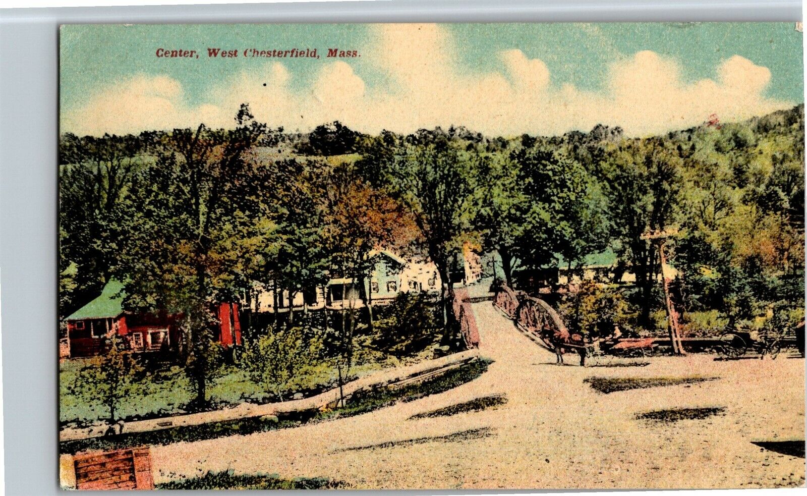 View of Bridge, Homes, Streets in Center West Chesterfield MA c1910 Postcard A18