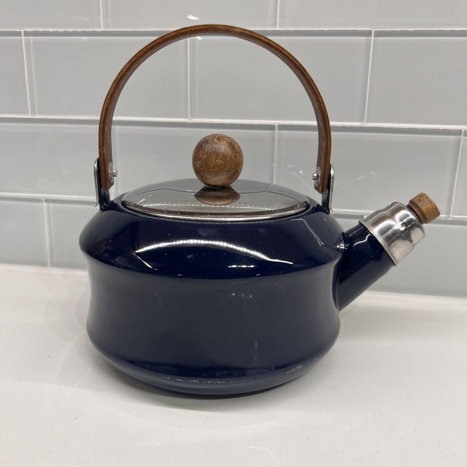 Vintage Towle Co. National Housewares 1987 Dark Blue Enamelware Teapot