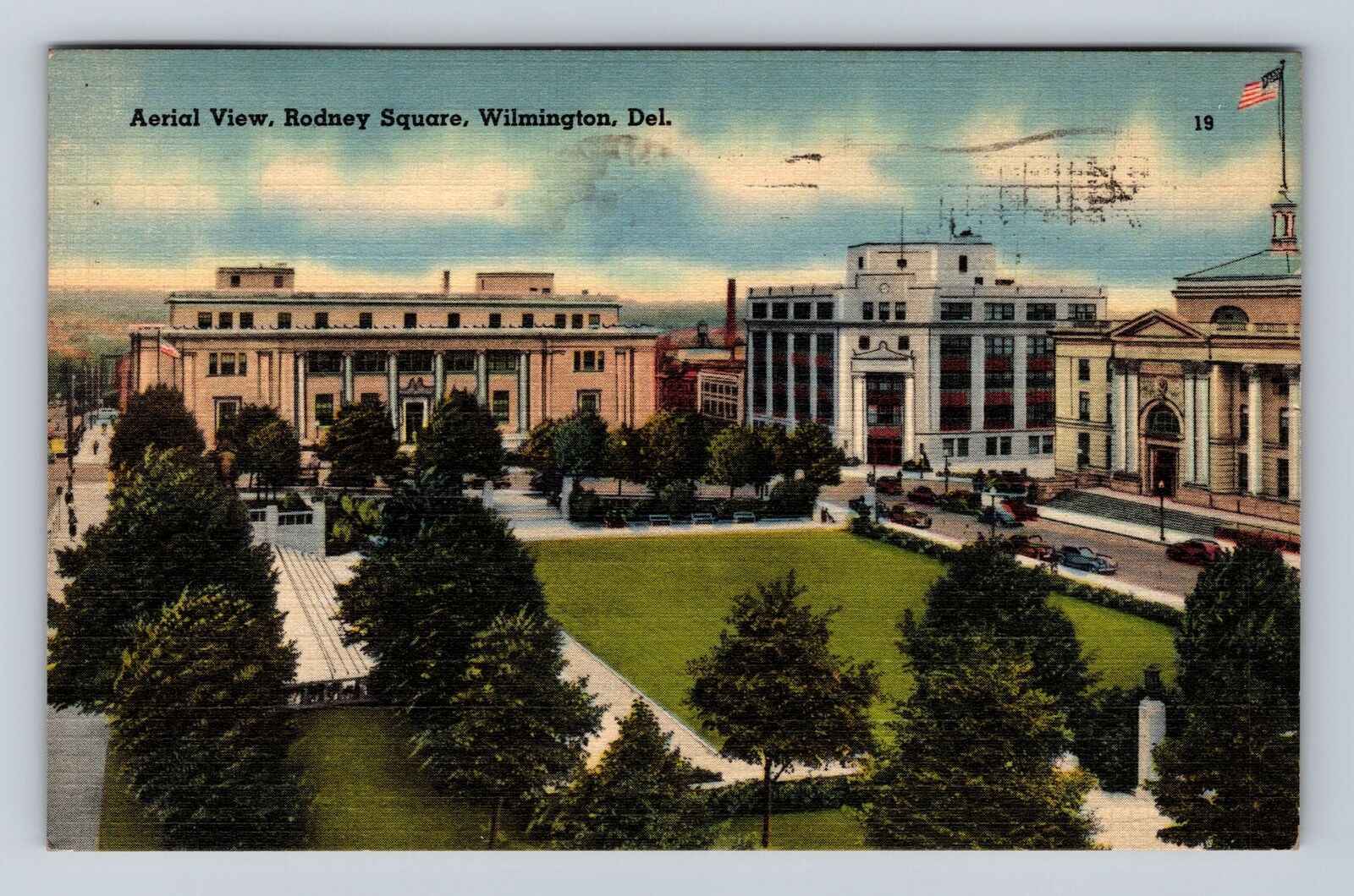 Wilmington DE-Delaware, Aerial Rodney Square, Antique Vintage c1943 Postcard