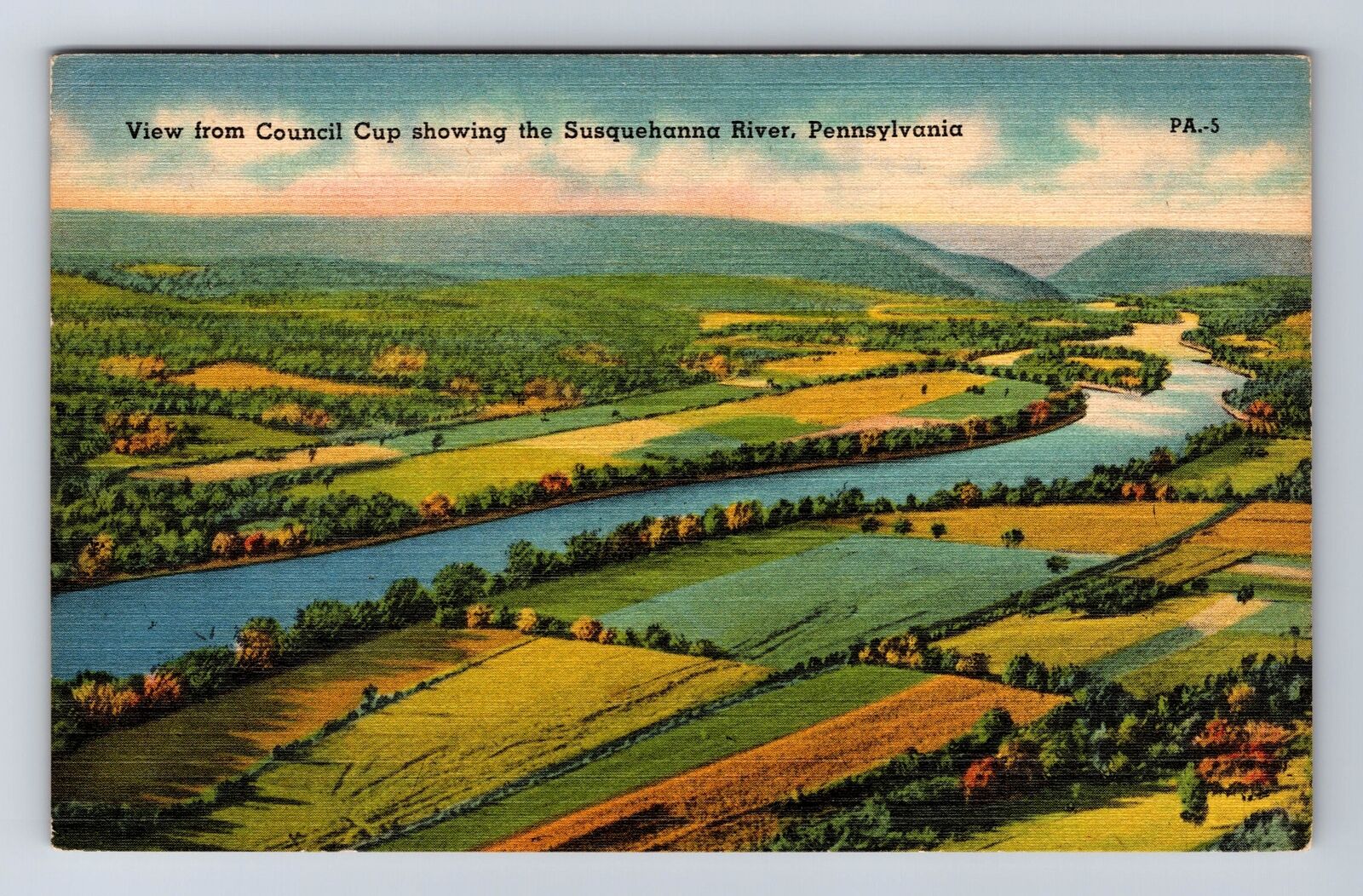 Susquehanna River PA-Pennsylvania Aerial View From Council Cup Vintage Postcard