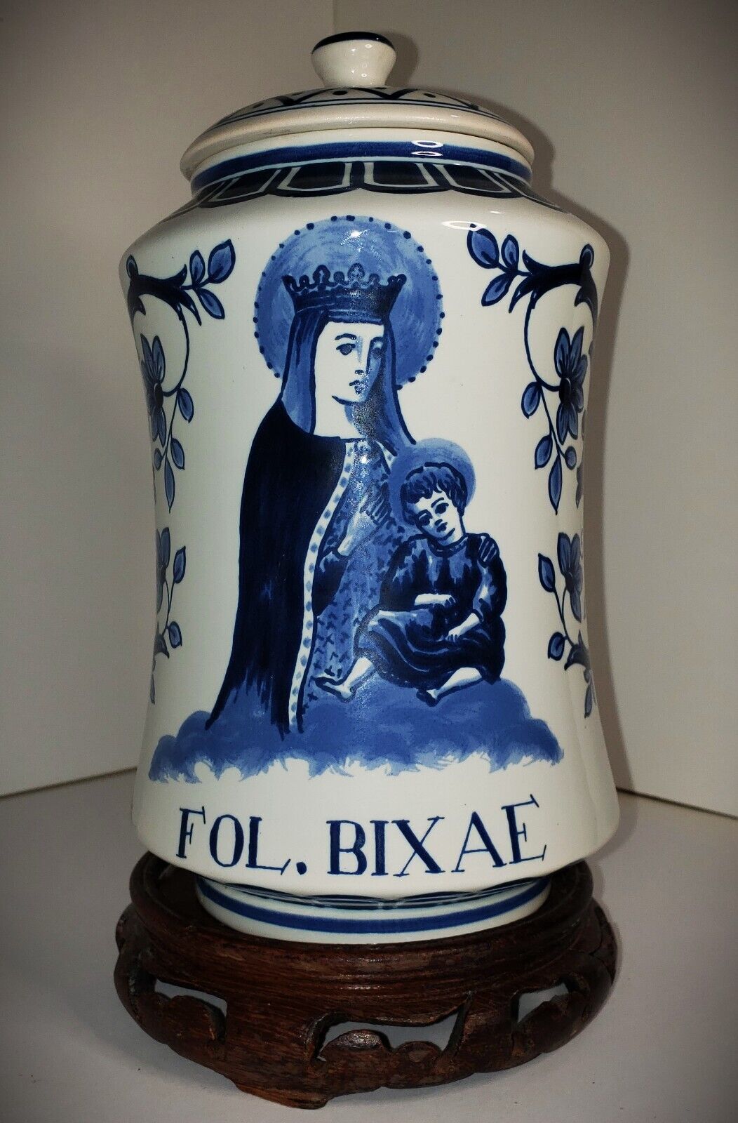 VINTAGE ROYAL DELFT Madonna & Child HAND-PAINTED & SIGNED Lidded APOTHECARY JAR