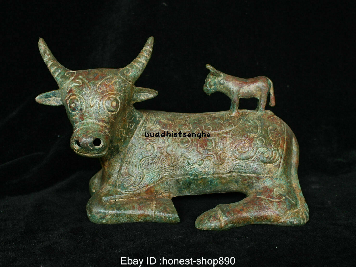 Old China Chinese Antique Bronze Ware Dynasty Animal Bull Oxen Statue Sculpture