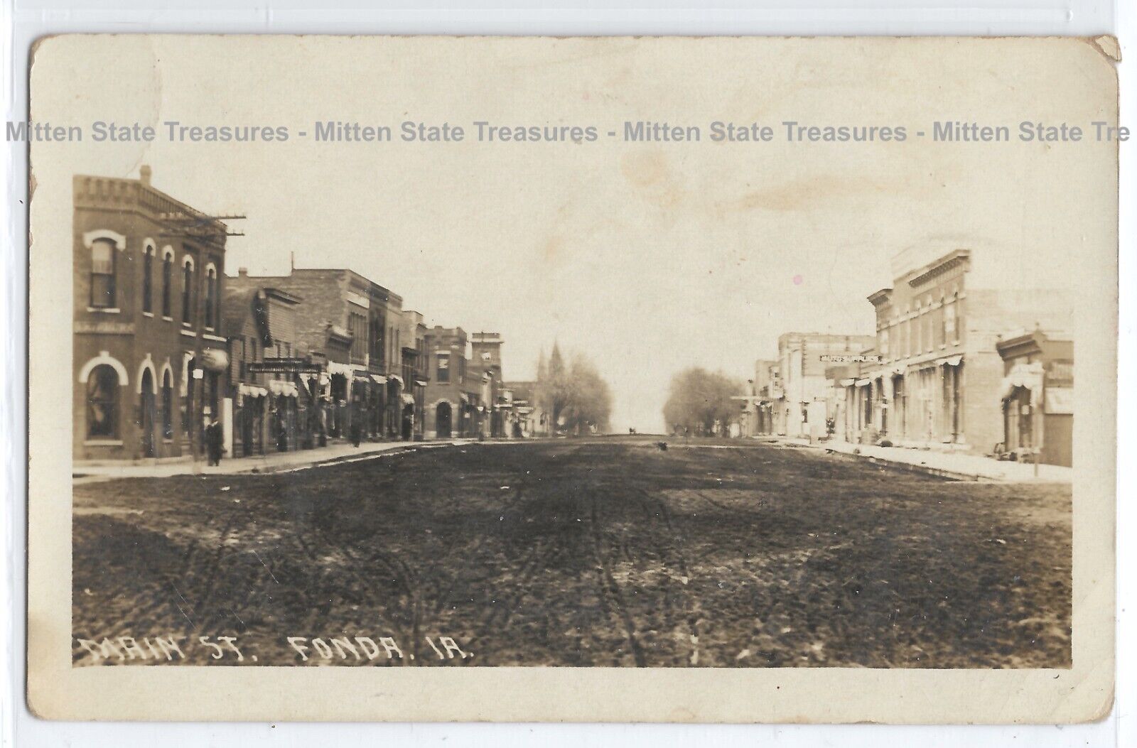 1912 Main Street, Fonda, Iowa; history, photo postcard RPPC %
