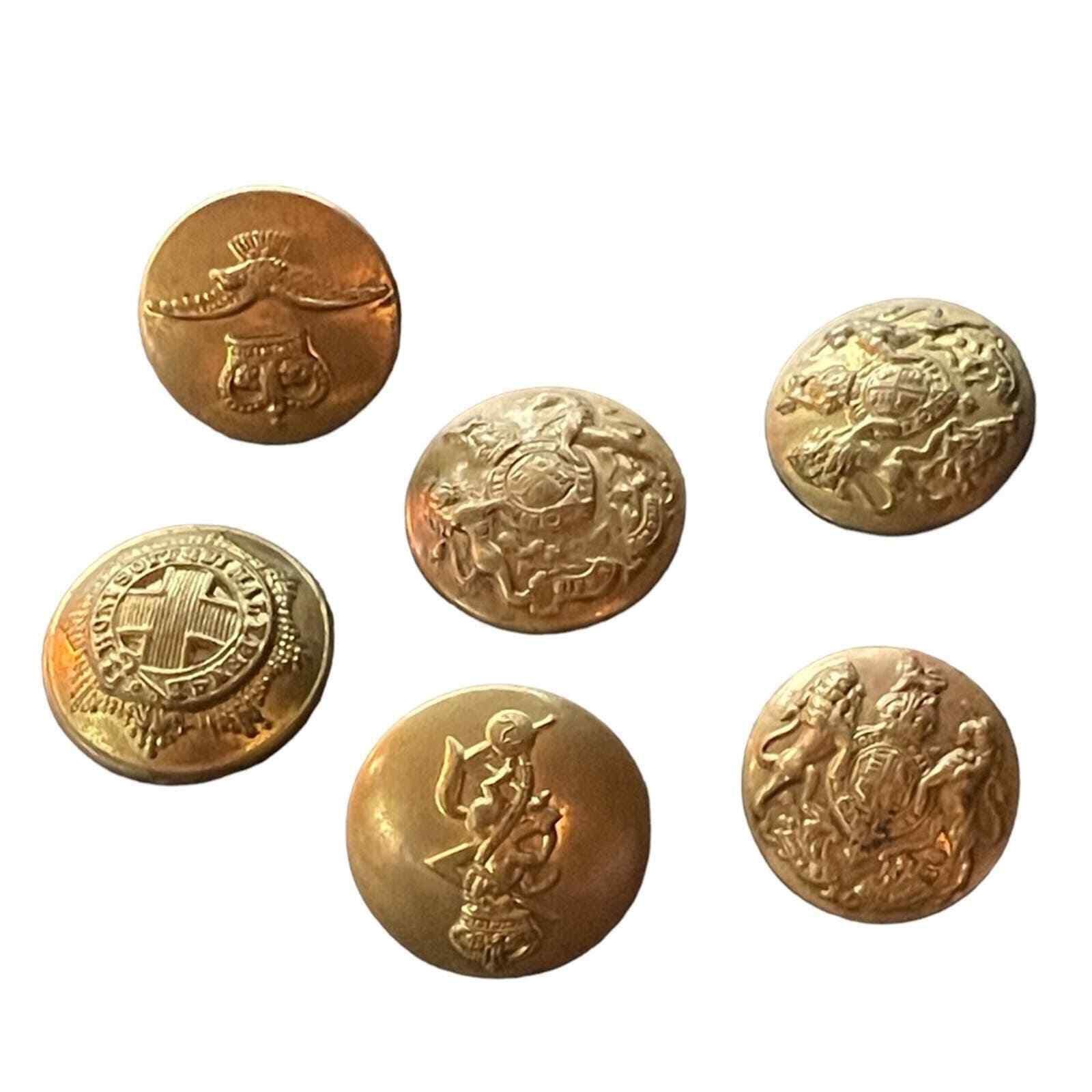 Six Antique Vintage Brass Buttons Victorian British Army 1880s