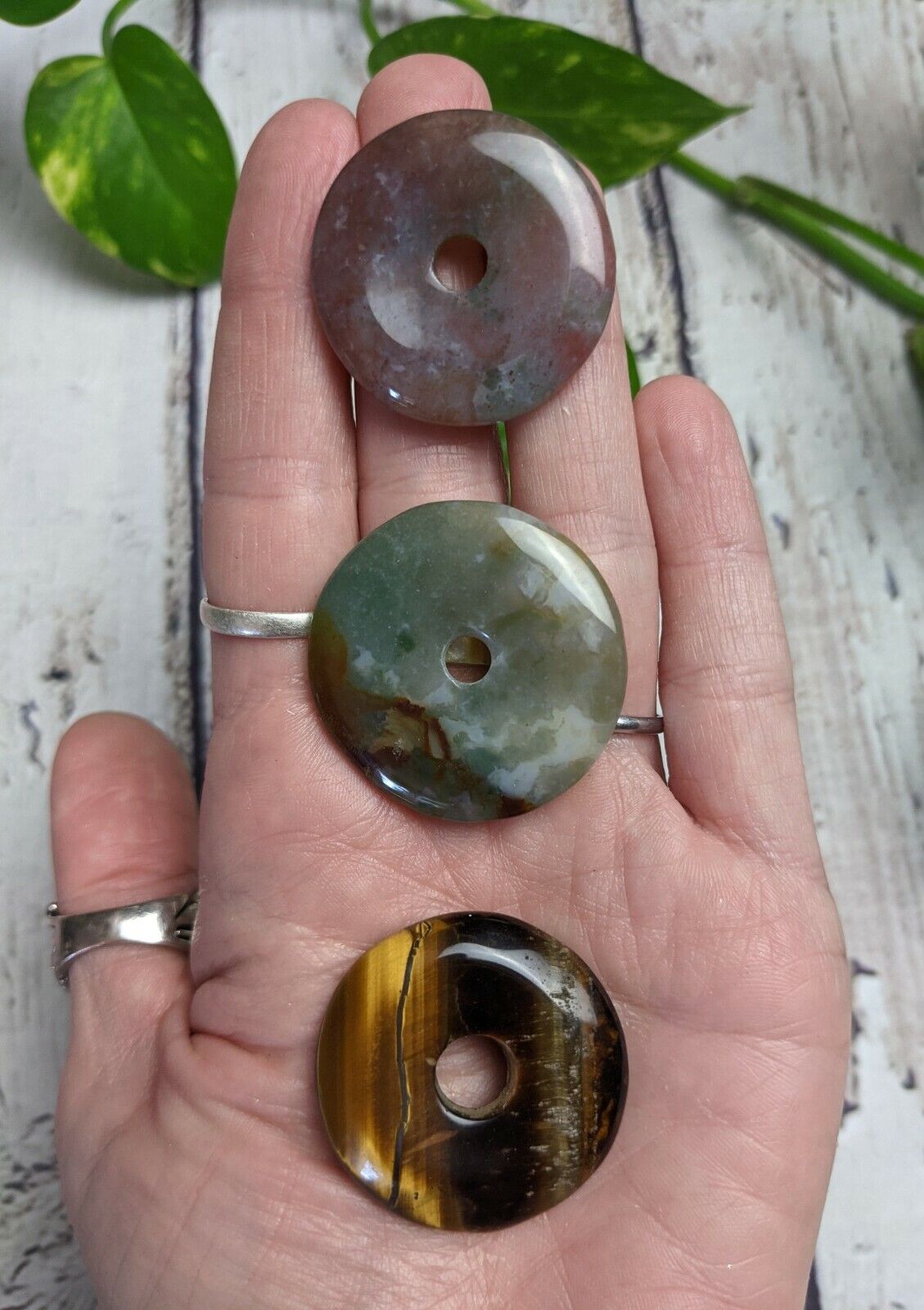 Moss Agate Gold Tiger\'s Eye Sphere Stand Pendants Crystal Reiki Charged 