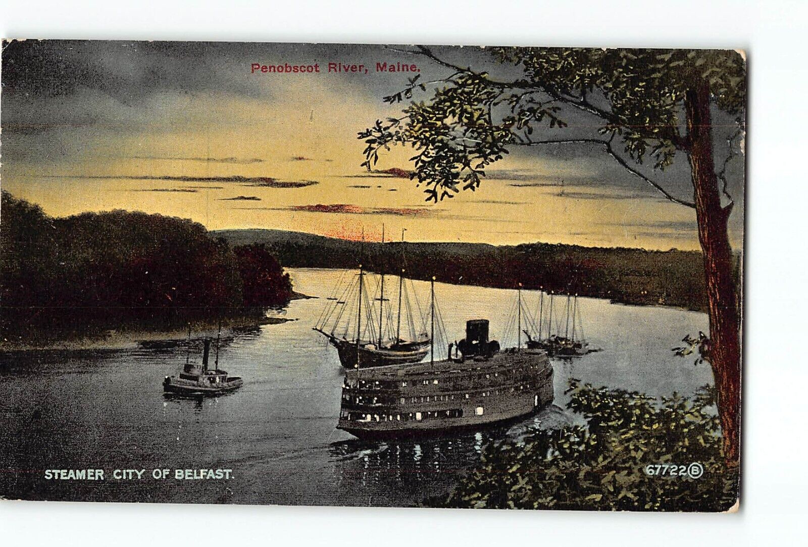 Old Postcard of Penobscot River Maine STEAMER CITY OF BELFAST