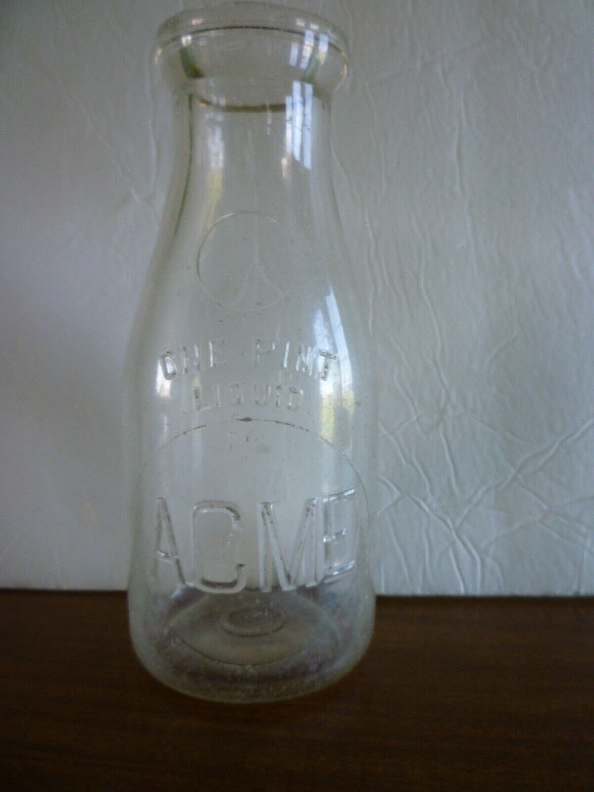 Milk bottle clear glass Acme 1 pint vintage glass bottle