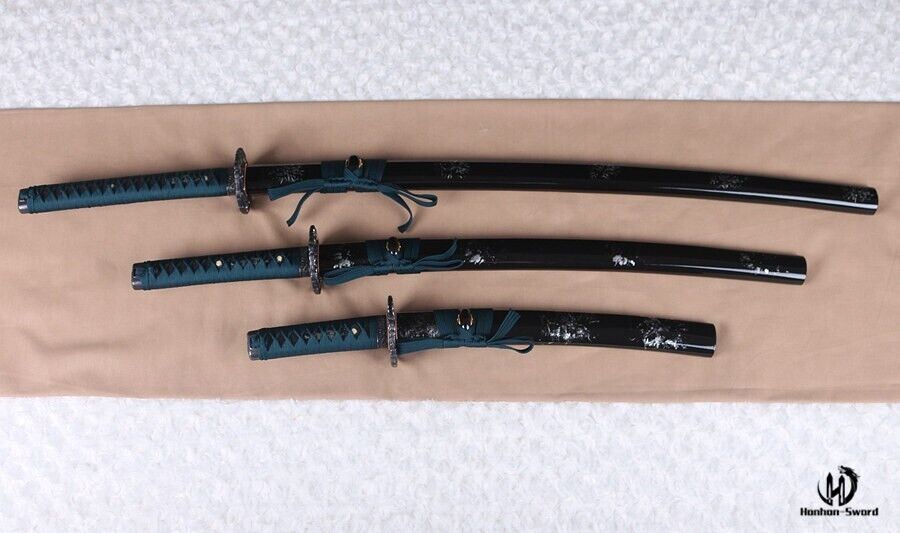 3Pcs 9260 Spring Steel Japanese samurai Katana Wakizashi Tanto Swords Daisho