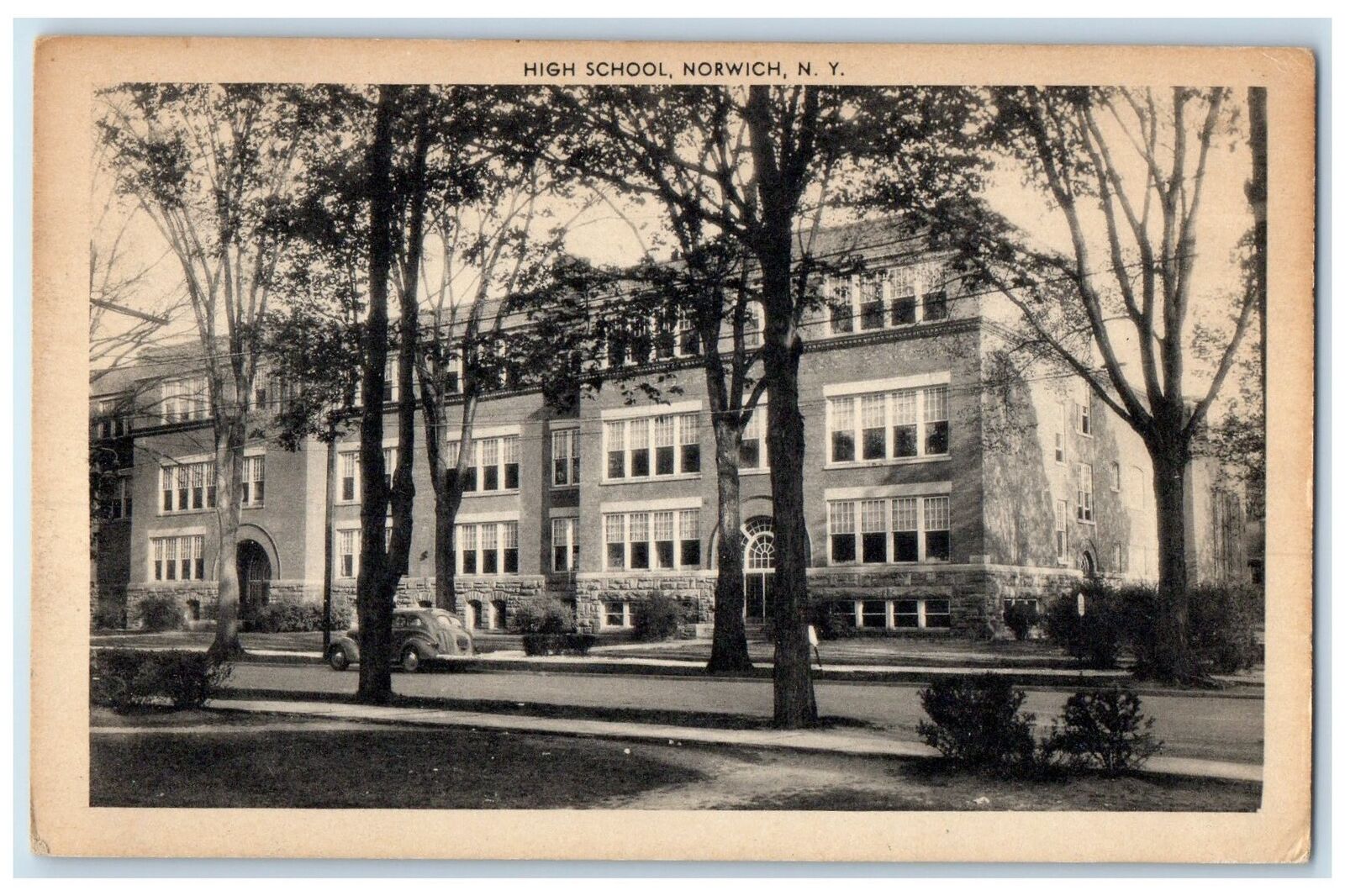 c1920s High School Building Exterior Norwich New York NY Unposted Trees Postcard