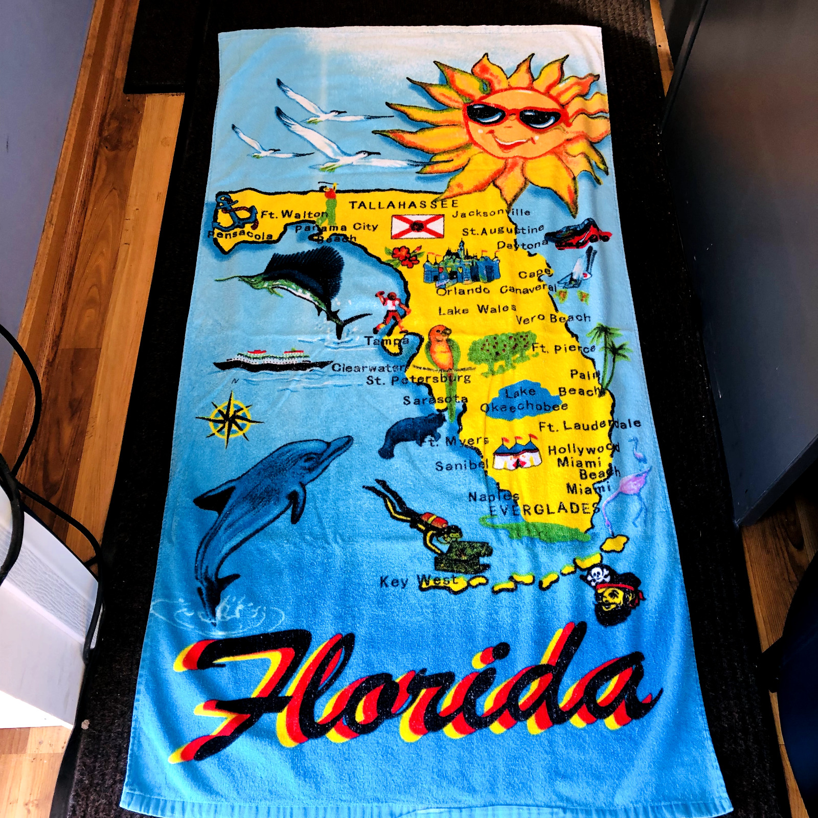 Vintage Florida Sunshine State Souvenir Map Beach Towel 60x30