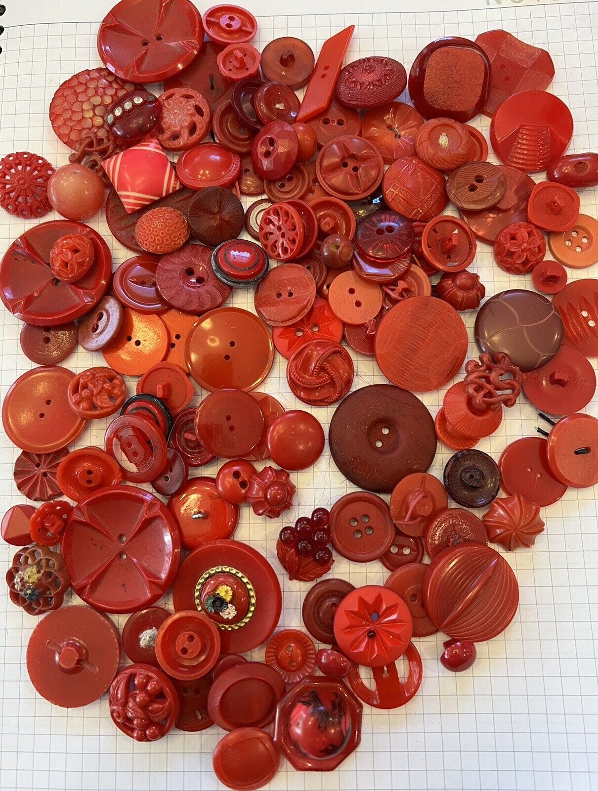 Large Lot of Vintage 1930’s & 40’s Plastic Red buttons Various Sizes& Shapes