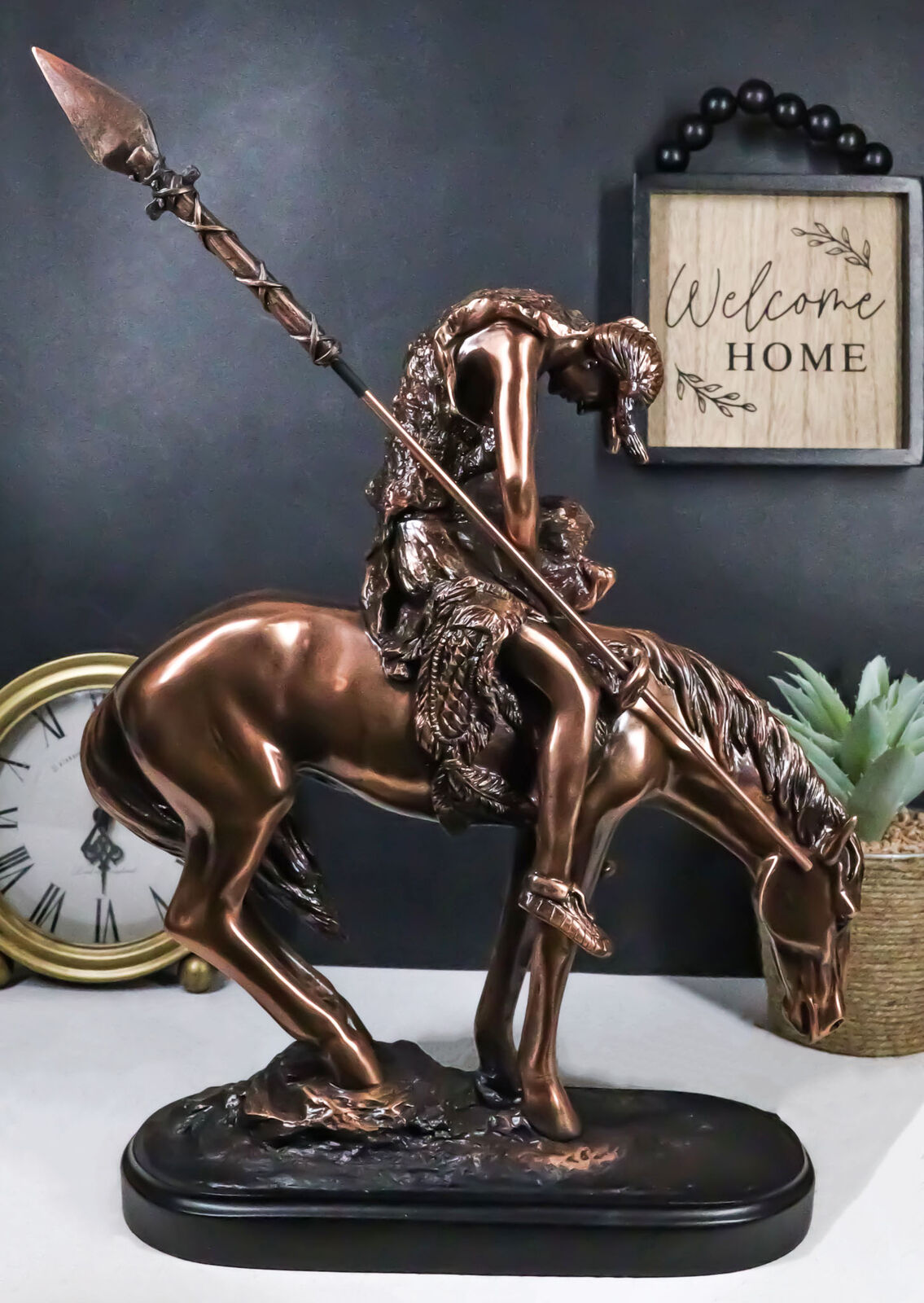 Large End of The Trail Native Indian Hero Warrior On Horse Statue Decor 16