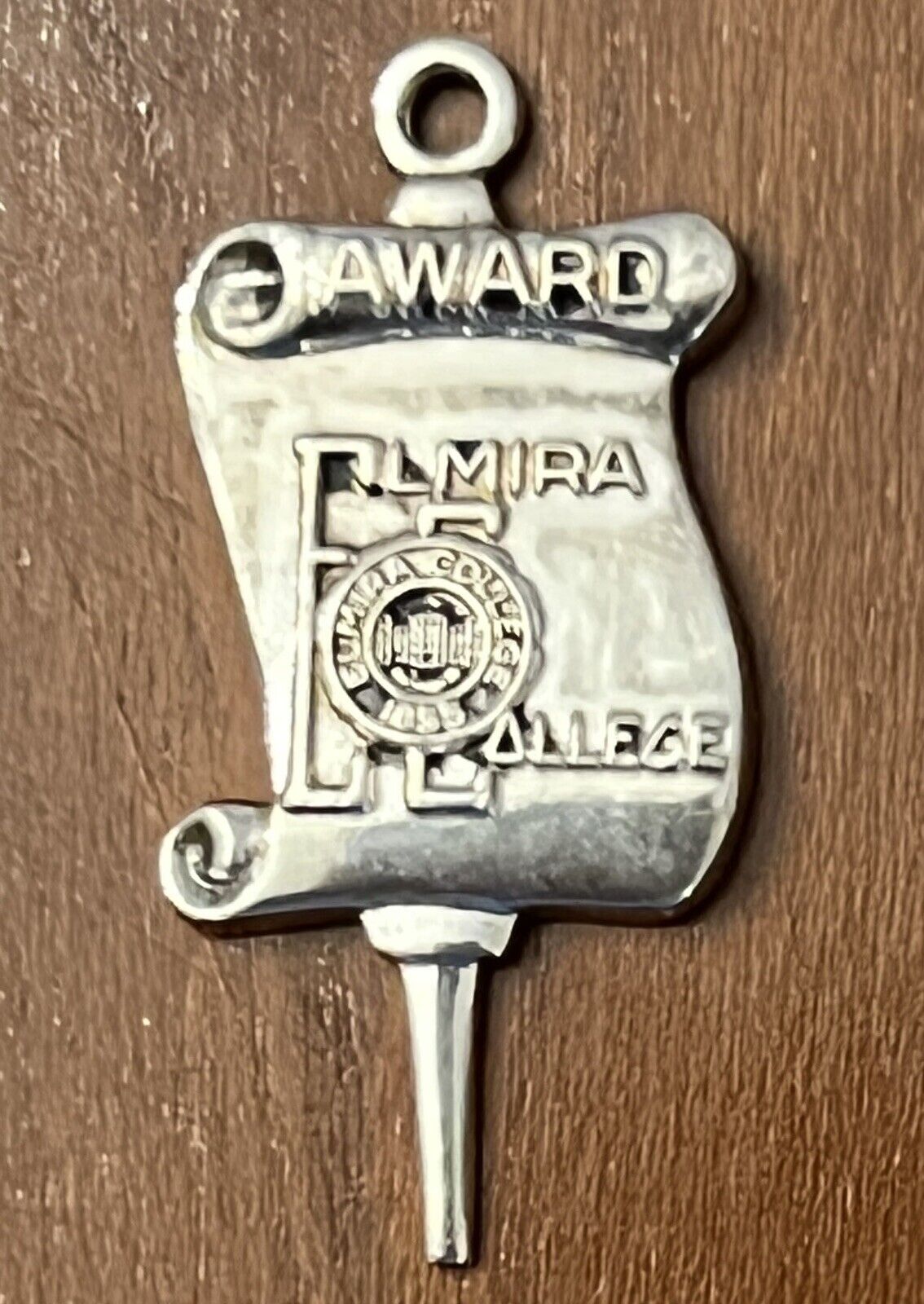 Vintage LgB Sterling Silver Elmira College Seal Student Key Award Charm NY 1966
