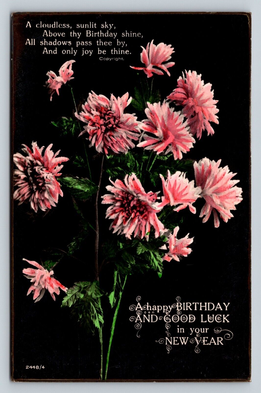 RPPC Beautiful Image of Flowers HAPPY BIRTHDAY Hand Color Tint VINTAGE Postcard