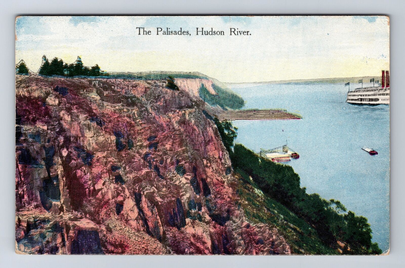 Palisades NJ-New Jersey, The Palisades, Hudson River, Vintage Postcard