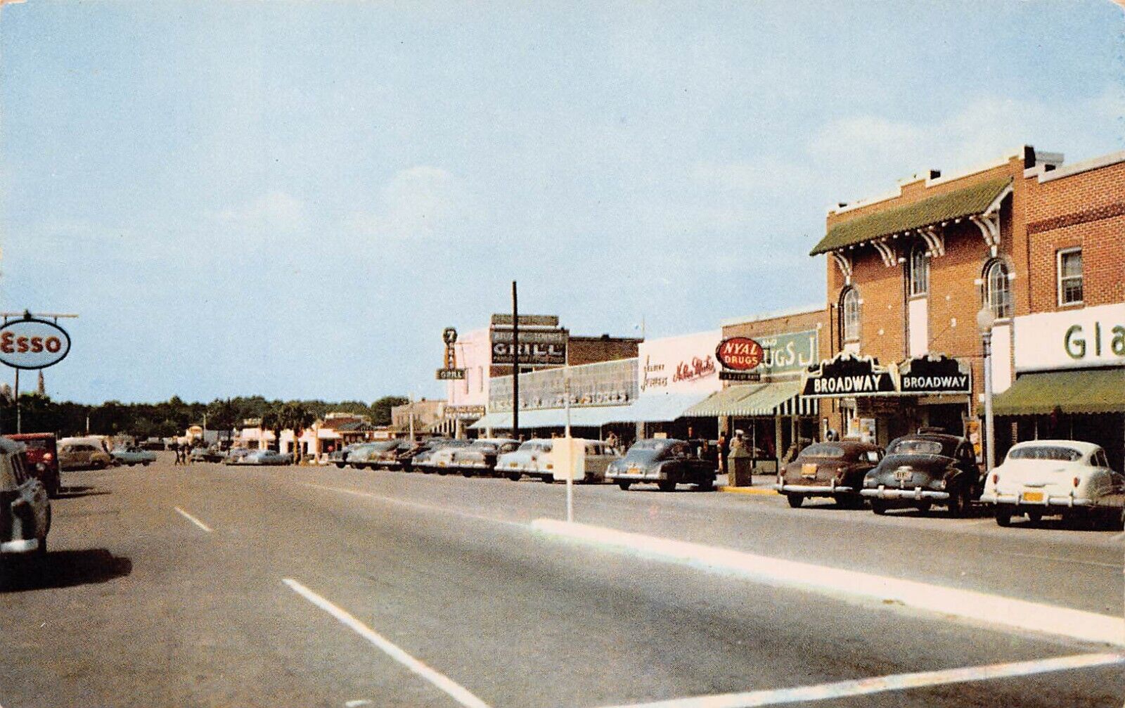 Myrtle Beach SC Main Street 1950s Esso Gas Station Broadway Vtg Postcard D9