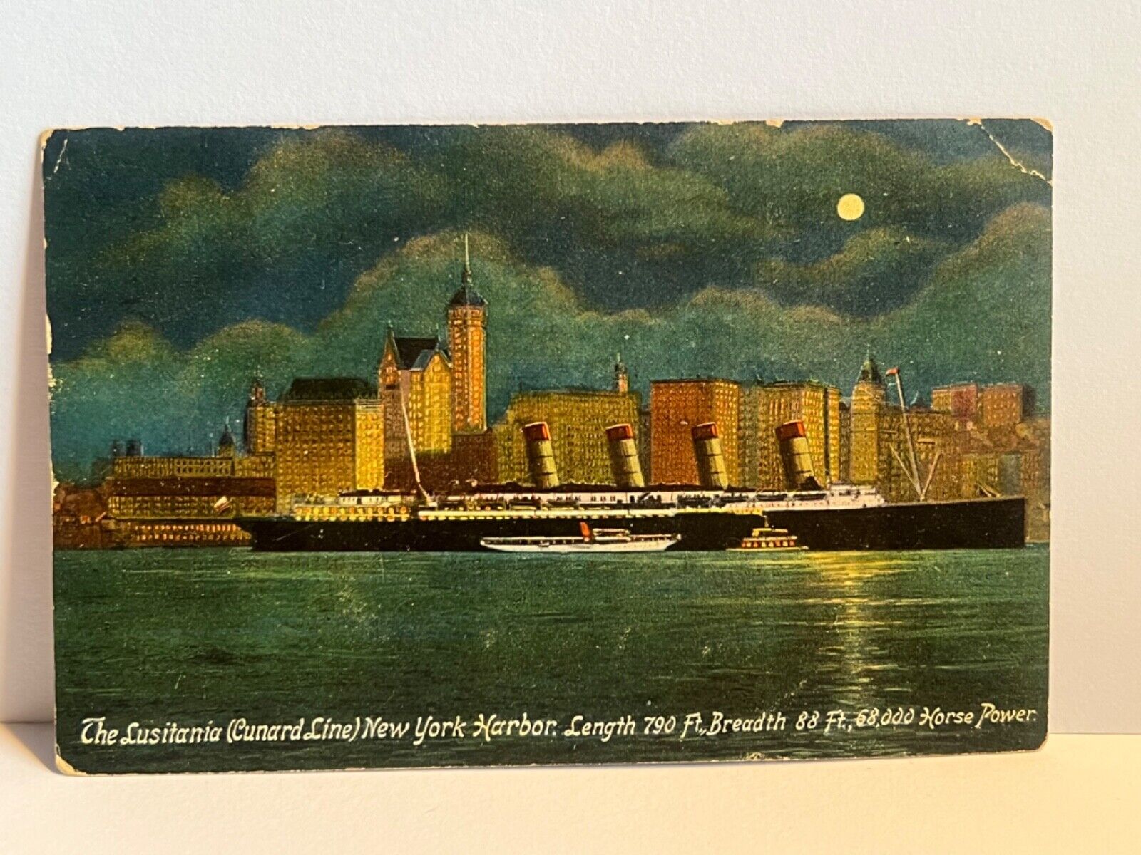 Antique postcard, Lusitania Cunard Lune, 1908 Rare