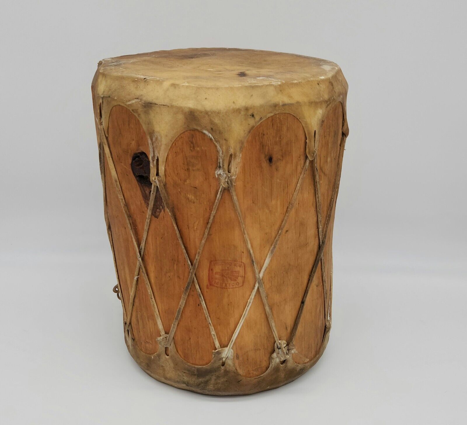 Mexico made native American Rawhide Jumbo Wood Drum Double Sided Heavy NICE
