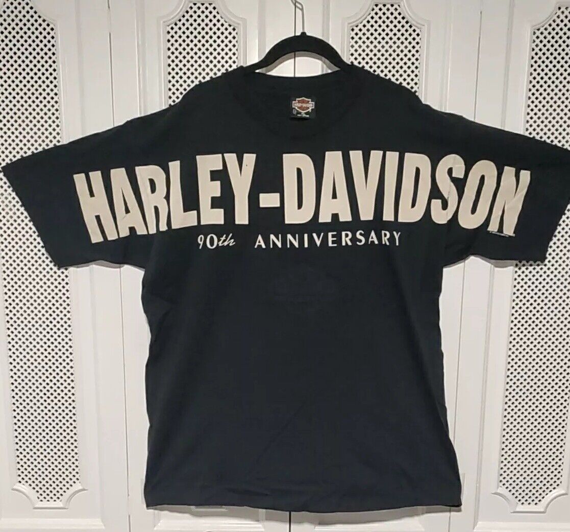 Vintage 90s Harley Davidson 90th Anniversary TShirt Black XL Rare Halls Milwauke